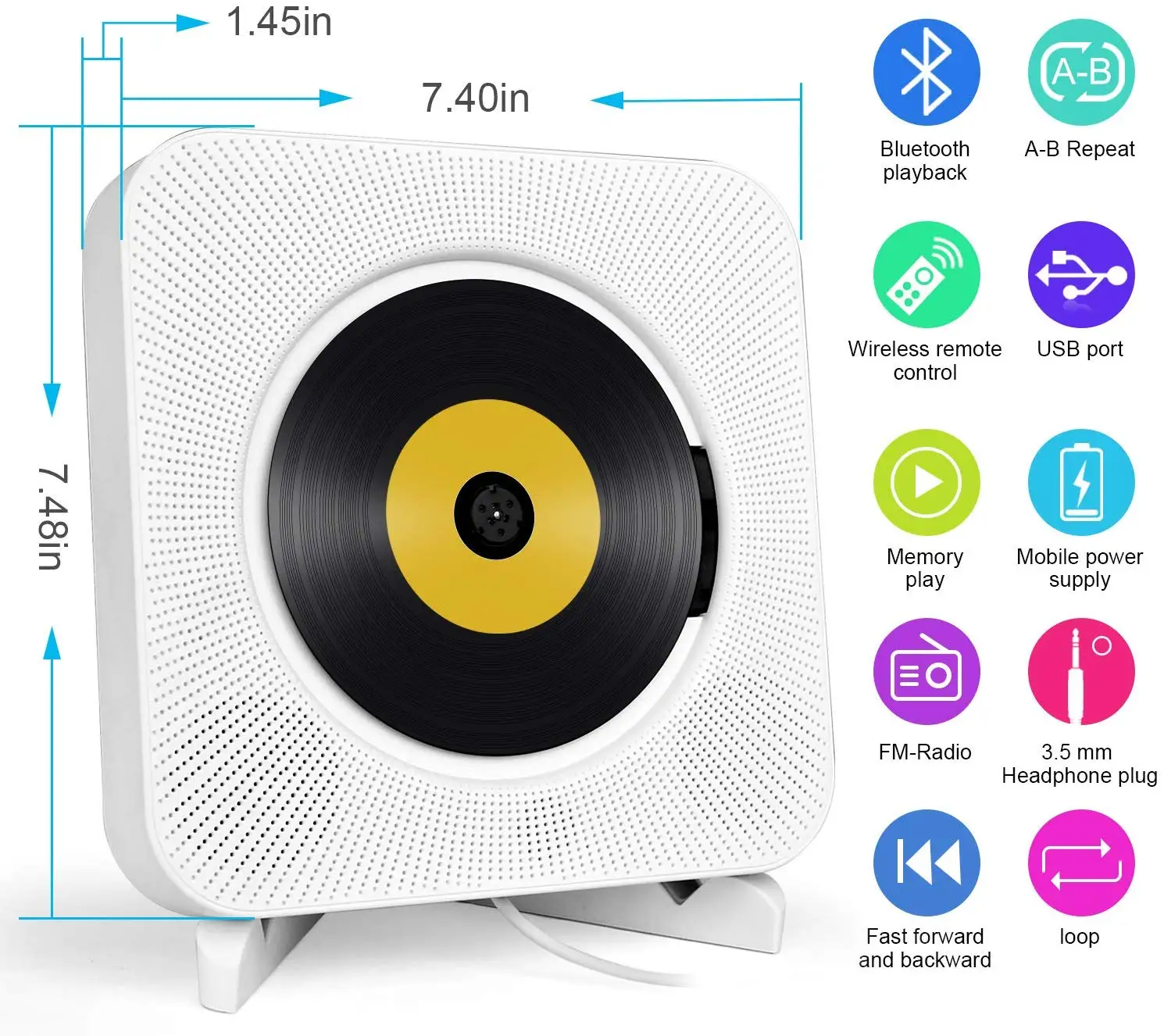 2021 New Model Remote Control Wall Mounted Portable CD Player With BT USB