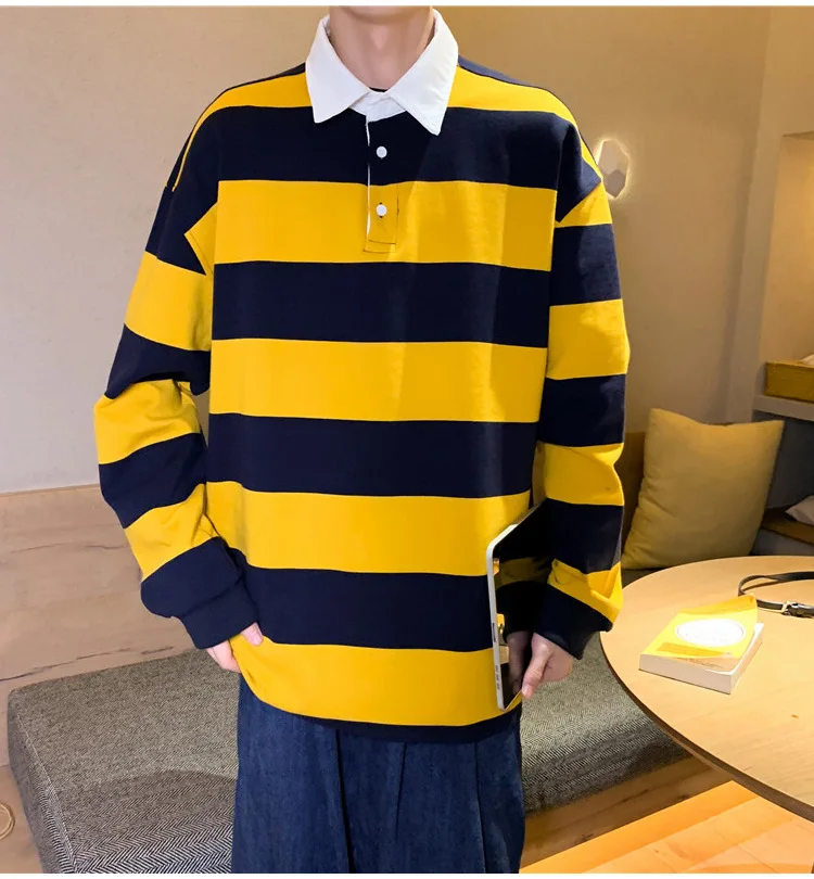 Custom high quality fashion long sleeve polo t-shirts collar rugby striped polo shirt for man