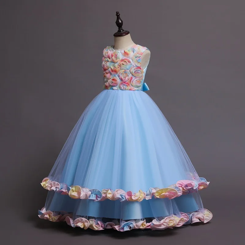 Elegant Princess Girl Christmas Party Dress Girl Tulle Flower Princess Party Maxi Ball Gowns XR001