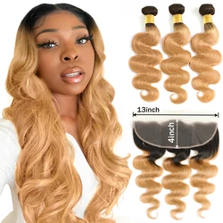 Good Quality Grade 10A Cheap Brazilian Body Wave Colored Virgin Human Hair Weave Bundle With 13X4 Swiss Lace Frontal Closure Set