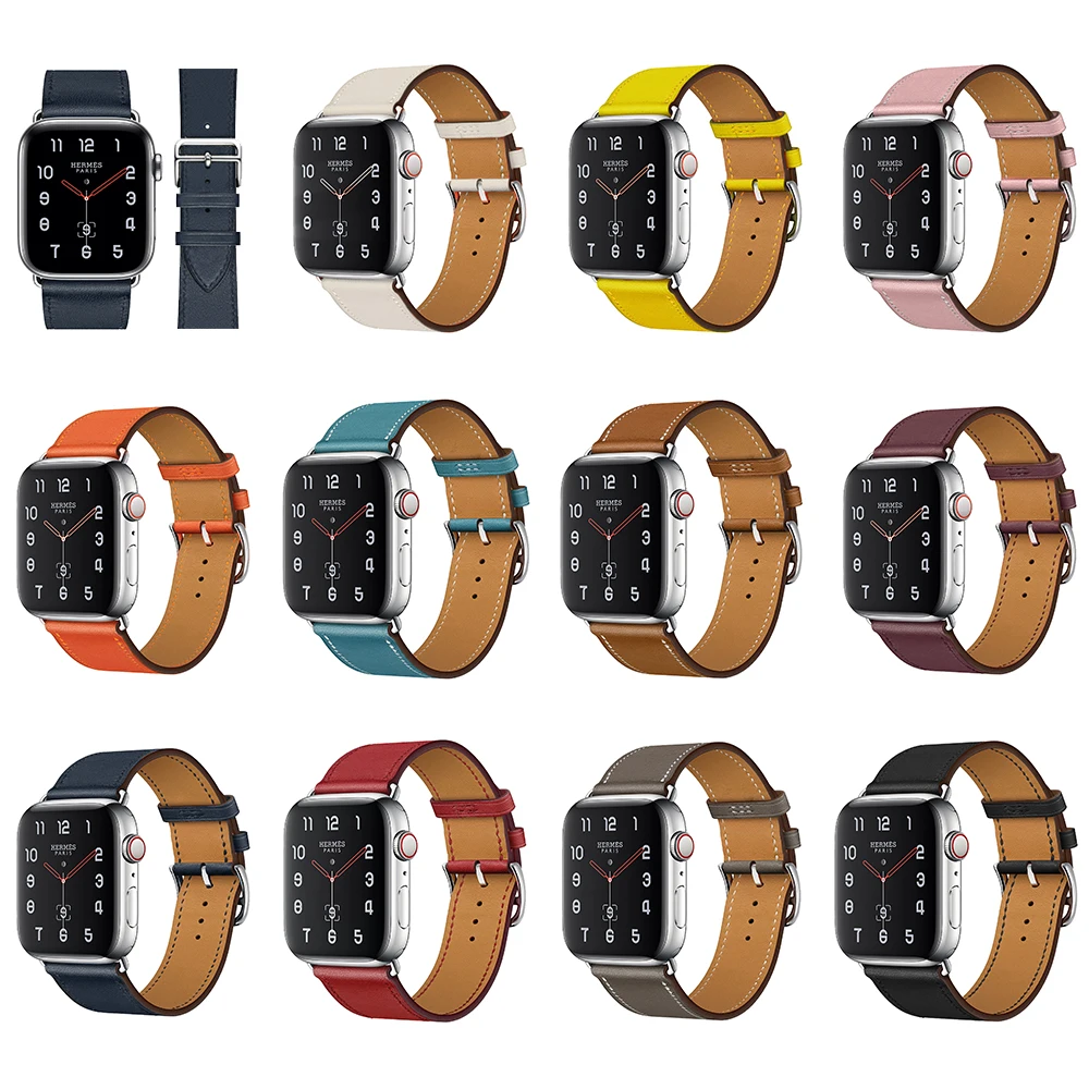  Ремешок кожаный для Apple Watch Series 4 5 6 Band 44 мм 40 классический браслет с пряжкой iWatch 3 2 1 42
