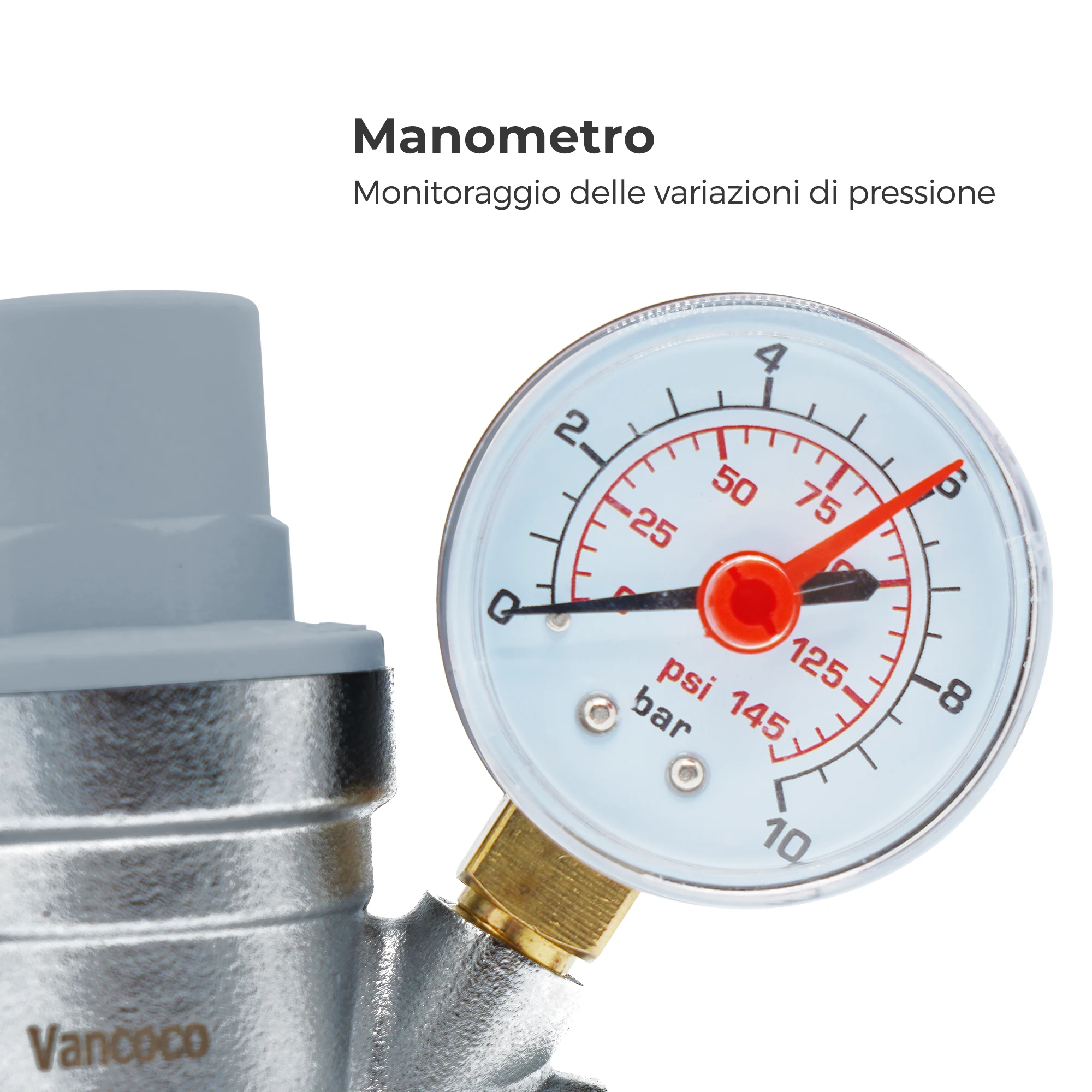 VANCOCO 1/2 Tap Water Pipe Brass  Pressure Reducing  Valve with Gauge Clock