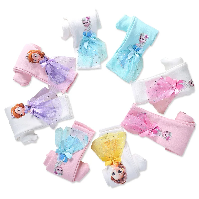 Осенне-весенние леггинсы для девочек ярких цветов колготки брюки с мультяшным принтом Эльзы детские