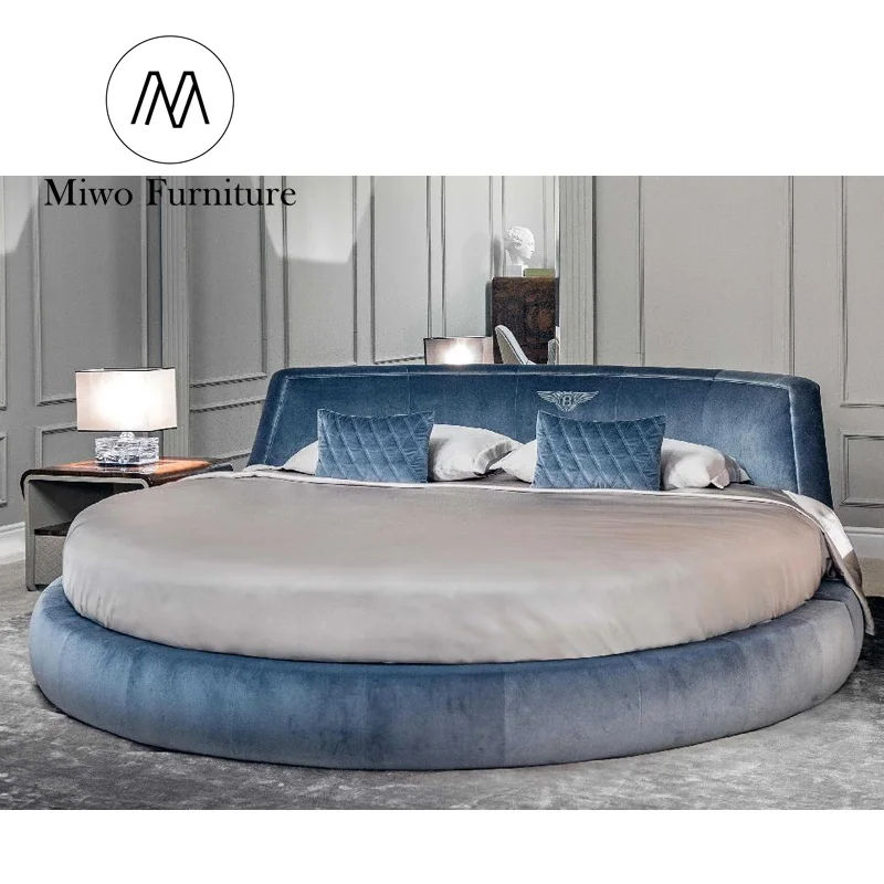 Modern bedroom furniture Italian latest design fabric Round bed Hotel luxury king size velvet round bed custom furniture