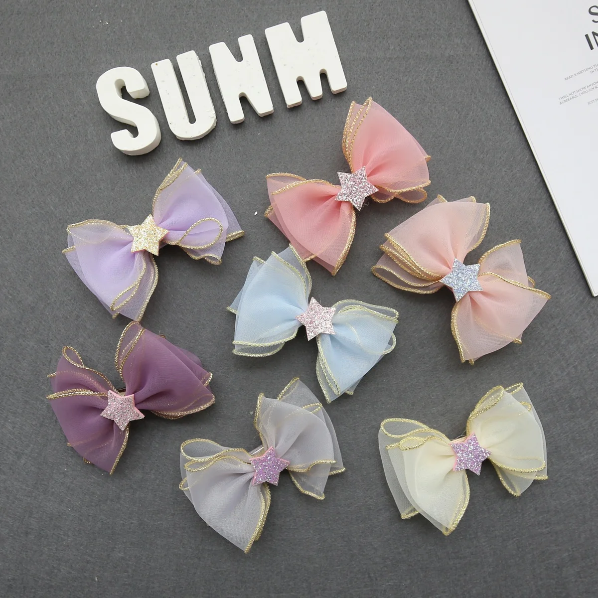 Kids Hair Bow Clip Wholesale Children Tulle Hair Accessories For Kid Baby Girl Princess Barrette Glitter Star Hair Clips