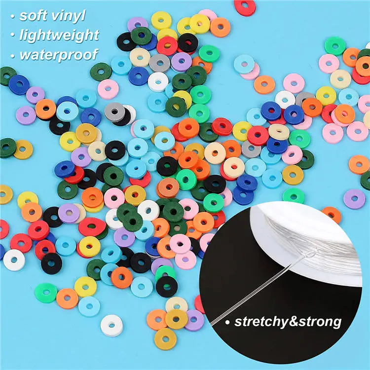 African Vinyl Disc Beads 5040Pcs Flat Round 6mm Heishi Bracelets DIY Clay Beads Polymer Jewelry Kit