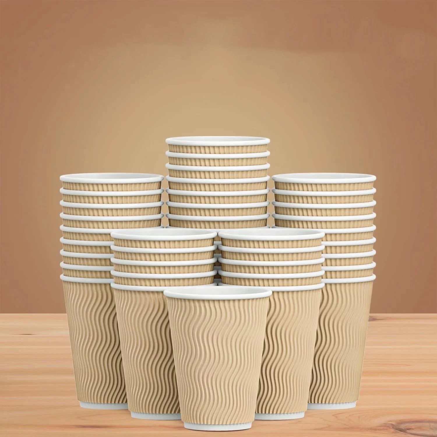 100% Recyclable Sturdy Disposable Corrugated Sleeve Ripple Wall Hot Coffee Paper Cup for Drink