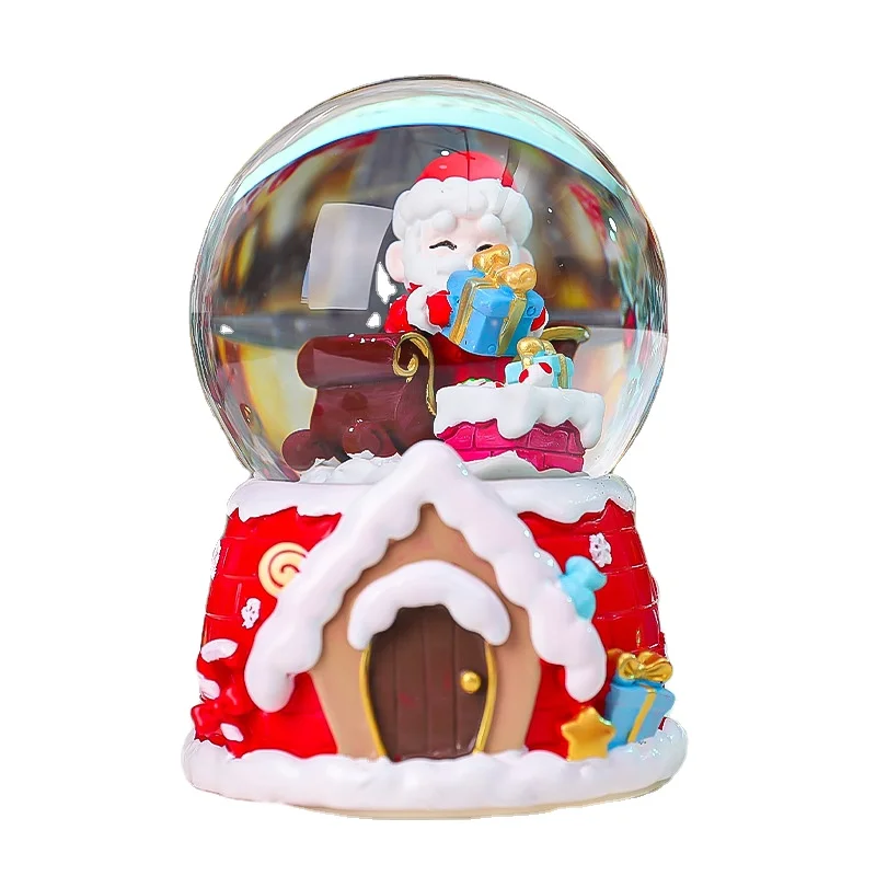 Custom 100 Snow Globe Reindeer Sledge Pulling Christmas Santa Claus Glass Christmas Ball Gift Home Decor Resin Crafts Art Figuri