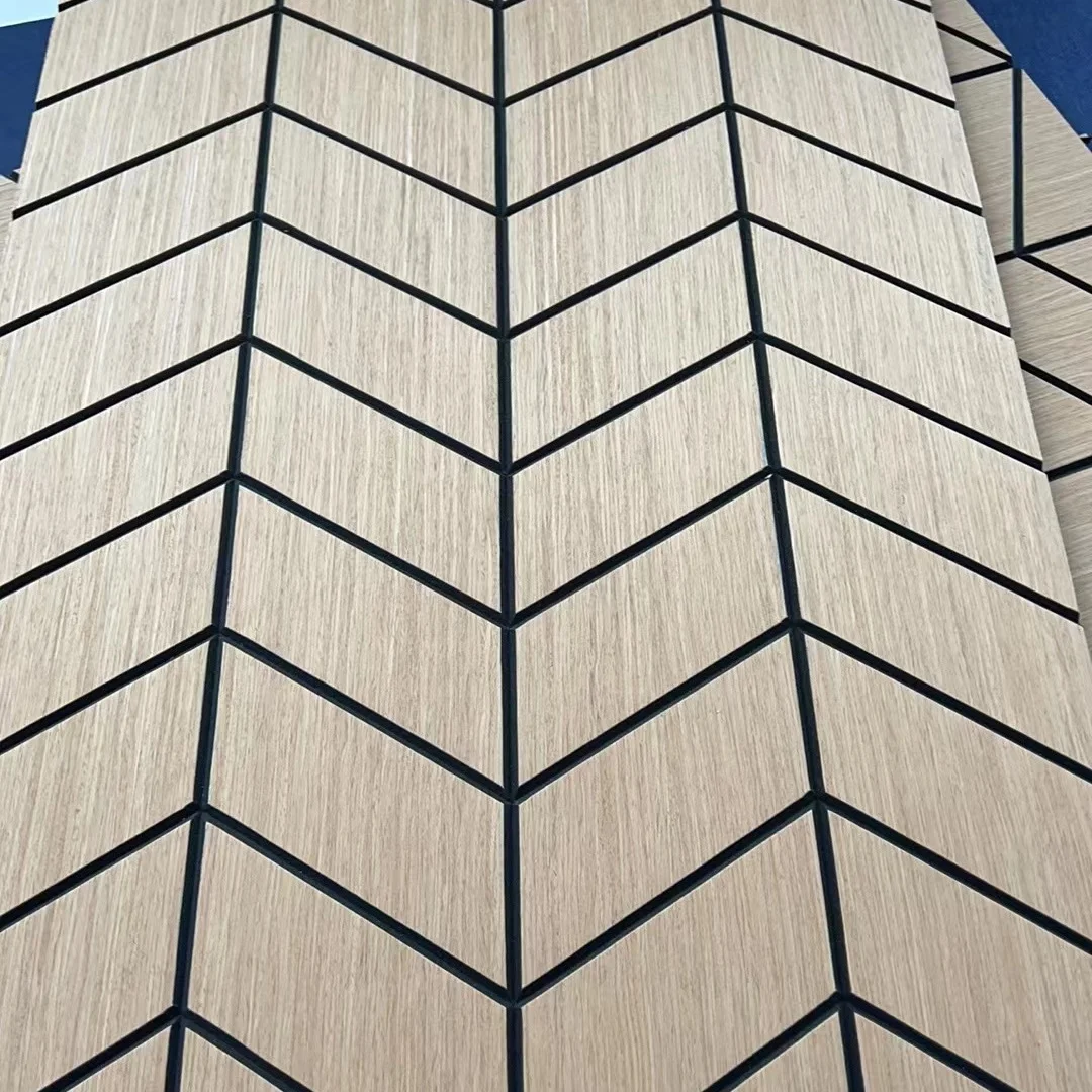 Sound absorbing 2400 oak wooden veneer V pattern interior decorative walls polyester fiber felt soundproof acoustic panel