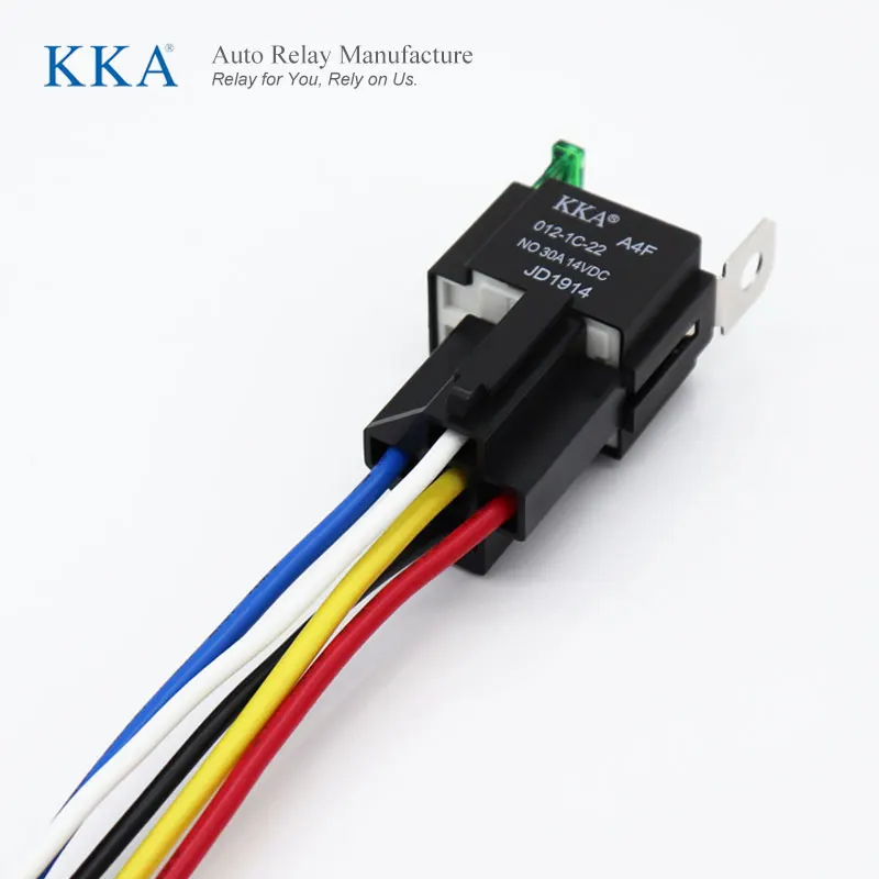 KKA-A4F 30A Automotive Fused Relay 12V 5 pin and 14+16 AWG Wire Harness Kit, with Metal Bracket, JD1914 Car Relay