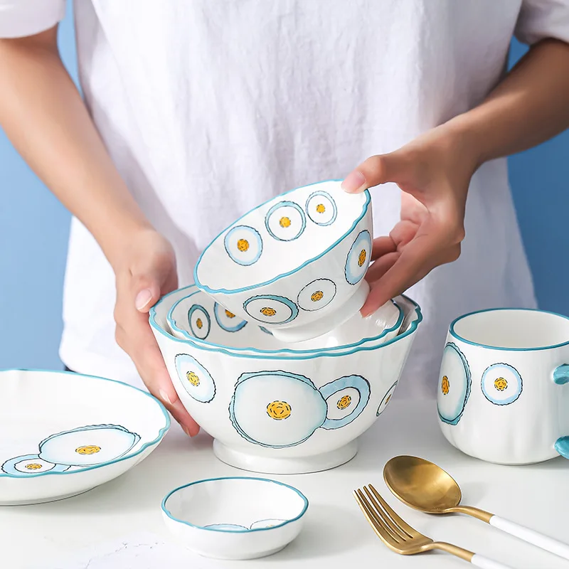 japanese korean creative household tableware design blue and white dinner plate porcelain high quality ceramic dinnerware modern