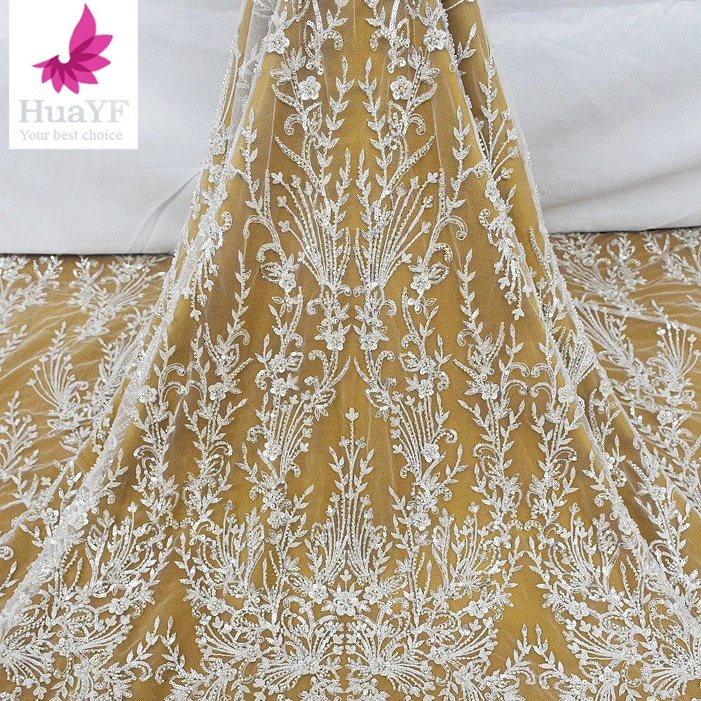HY2070 Top Silver White Bridal Tulle Sequin Sequin Wedding Dress Fabric Lace Trim