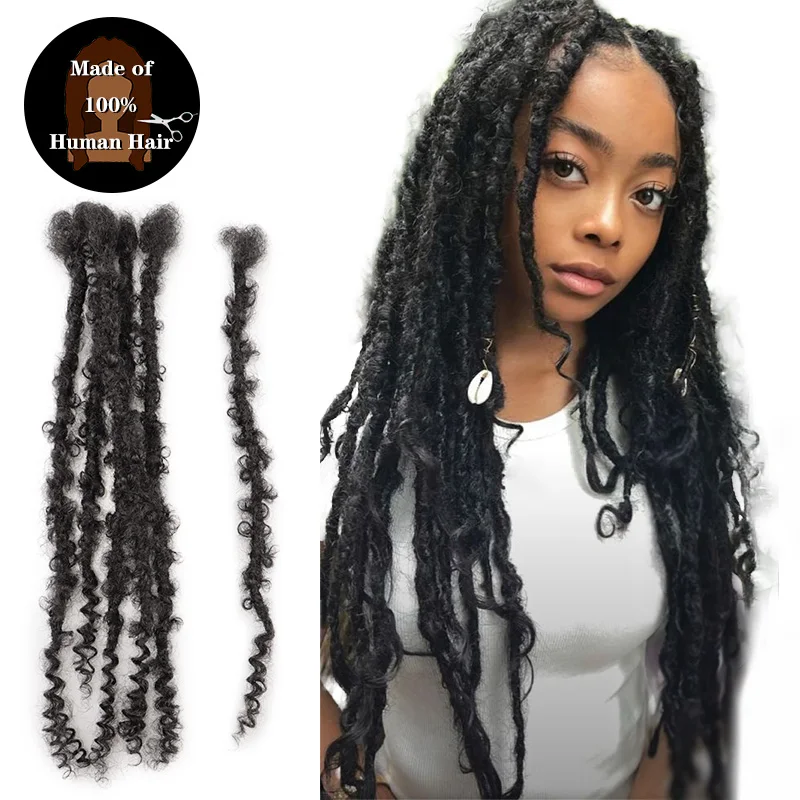 Jiffy Hair flexible easy to dye hot selling products 2024 natural human hair butterfly locs with curly ends