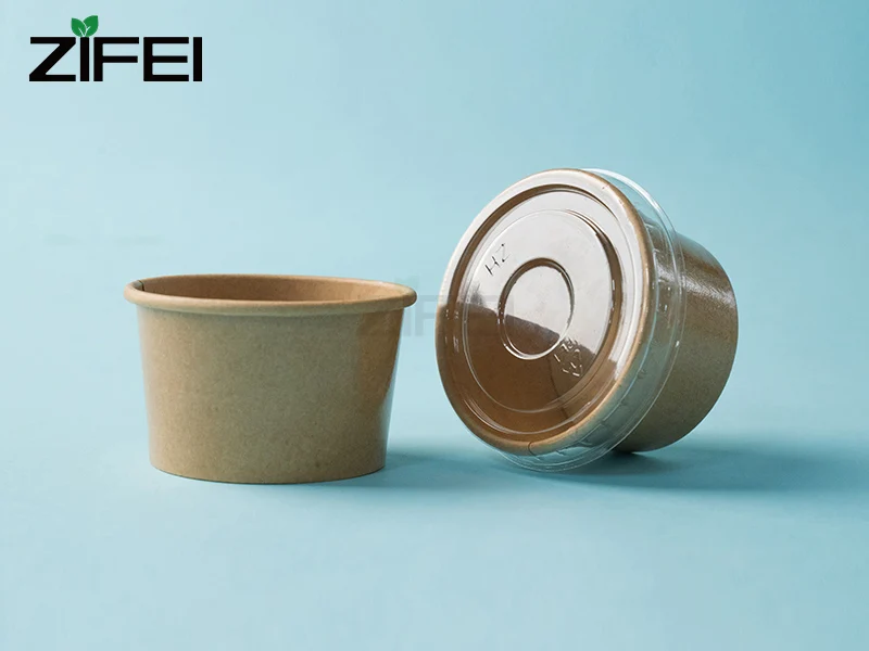 Kraft Reclyle Sauce Cup 1.5oz 2 oz Disposable Paper Dipping PE Sauce Container Cup With Plastic lids