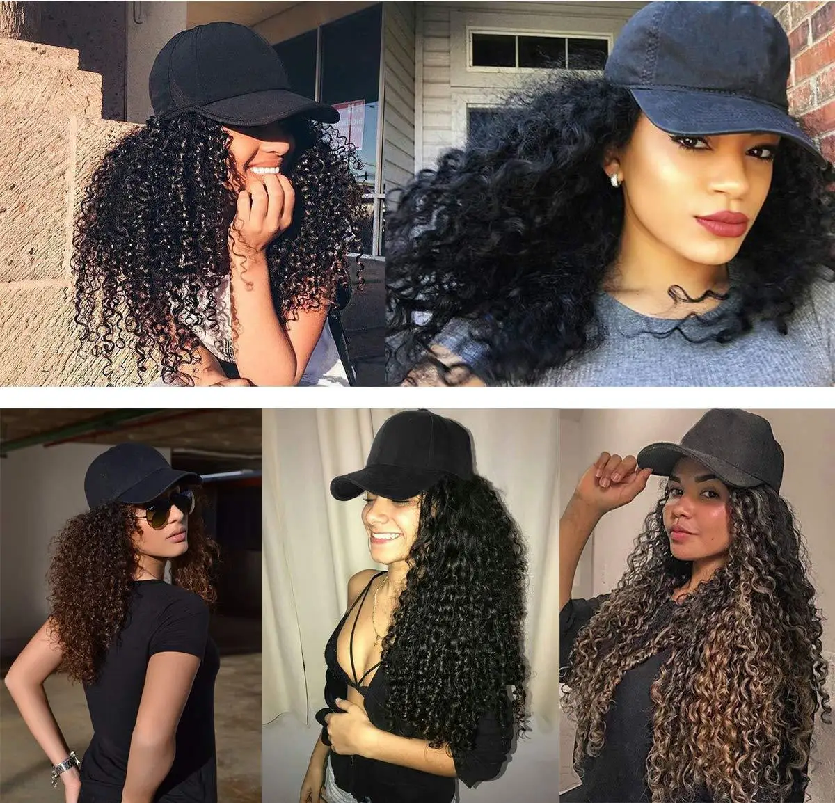Natural Black/Brown Auburn Lace Cap Wig Synthetic Short Afro Kinky Curly Cosplay Style for Women Baseball Cap Wig with Hair