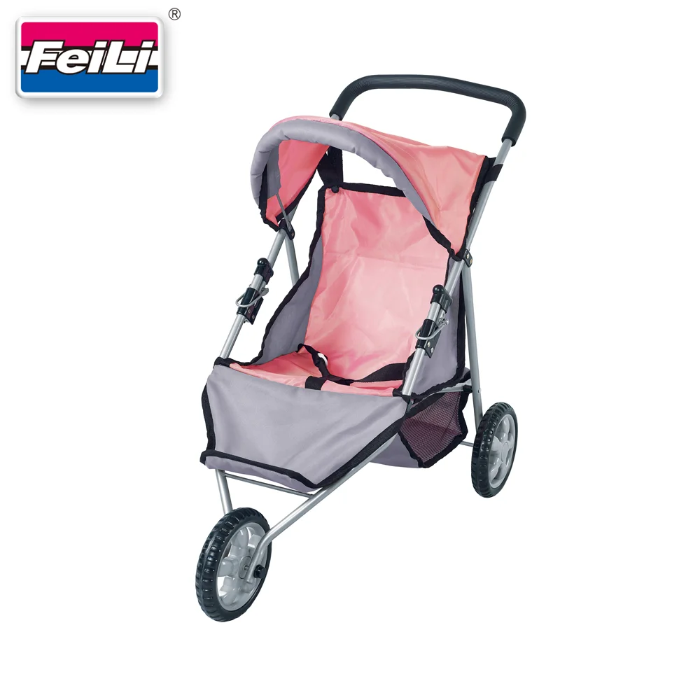 Dollri Starri Pink Fabric and Gray Oxford  Large Size Baby Doll Jogger Stroller for Dolls Up to 18' Pretend Play Girls Toy