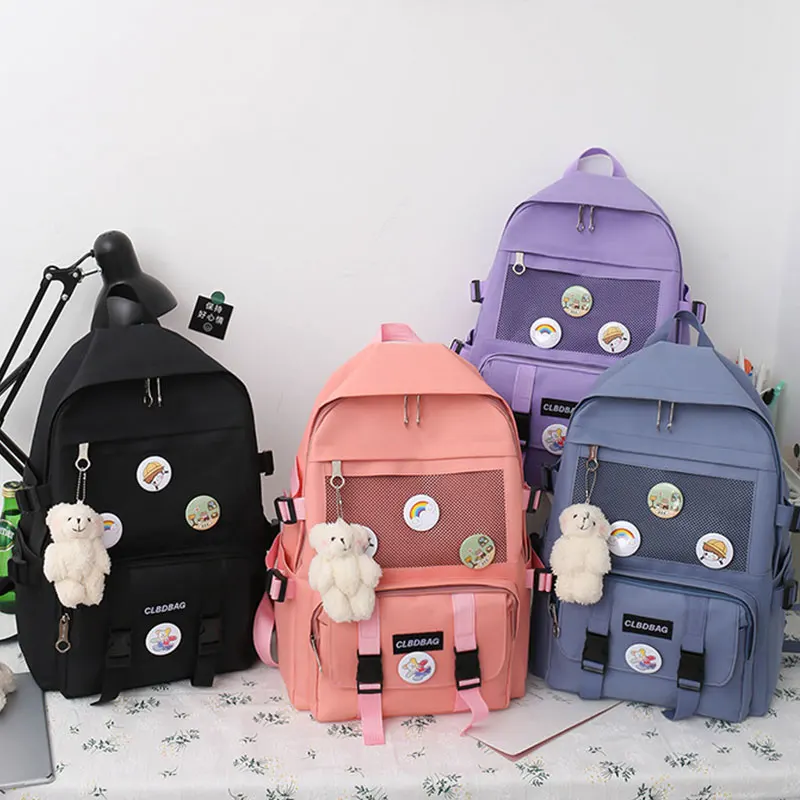 2022 hot selling new 4-piece kids school bag set girls schoolbags portable solid color school backpack bag for children bags
