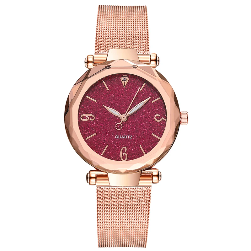 
Rose Gold Mesh Steel Women Watch Top Brand Luxury Starry Sky Dial Lady Wrist Watch Female Clock 