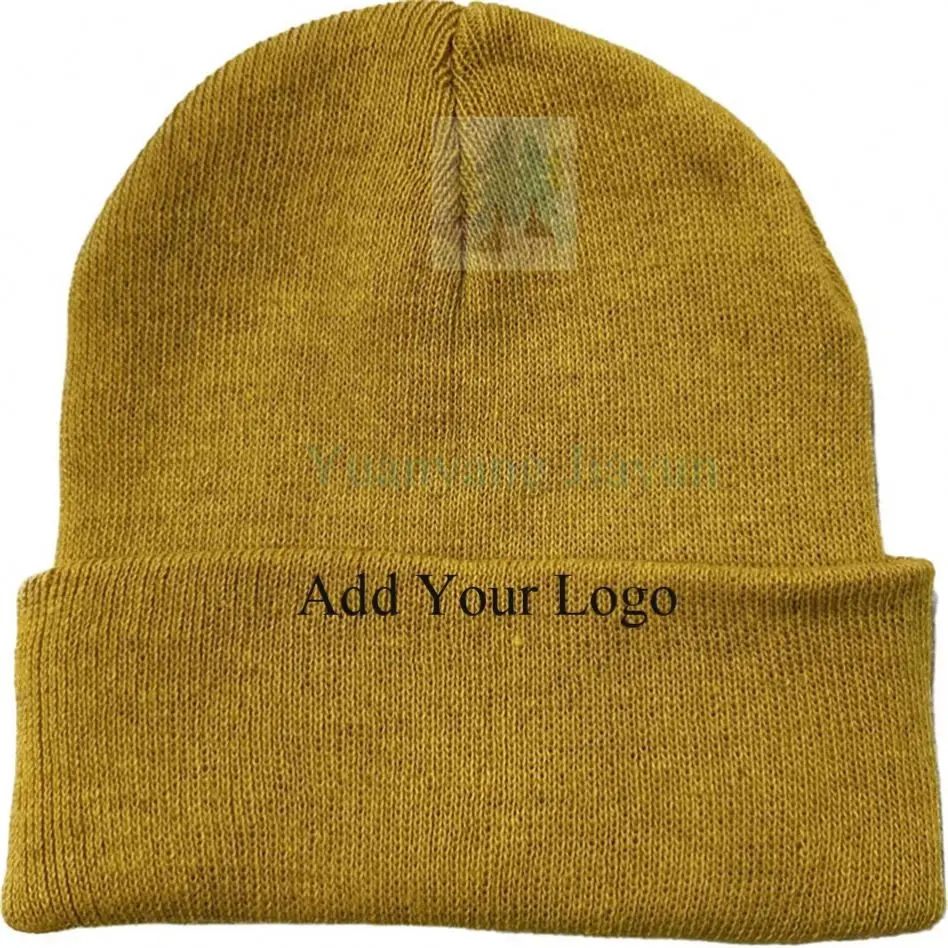 bamboo fabric yarn winter hat wholesale factory custom logo knitted beanie with leather patch