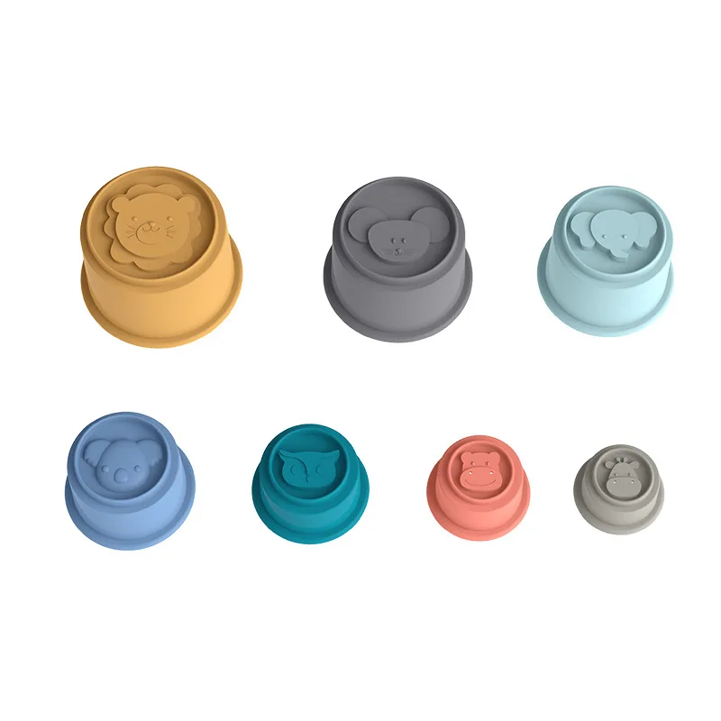 Animal Shape Silicone Stacking Cups Baby Beach Bathing Nesting Cups for Early Educational Toddlers Toy