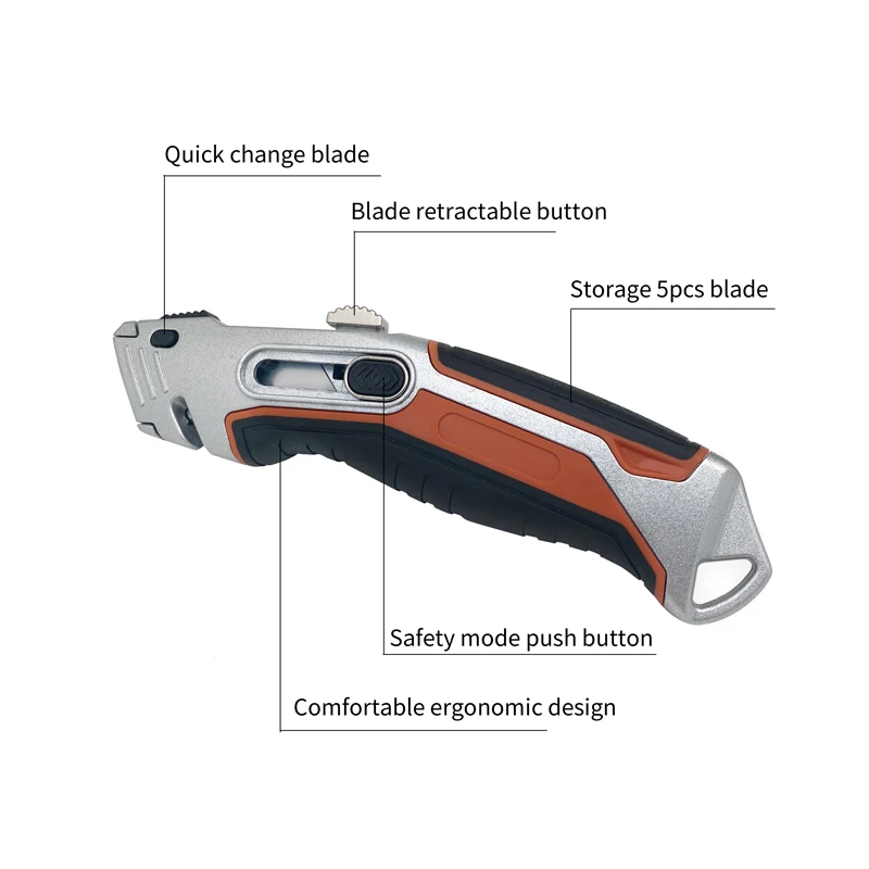 Safety utility knife heavy duty quick change blade with safety lock button auto retractable knives SK5/SK2 blade