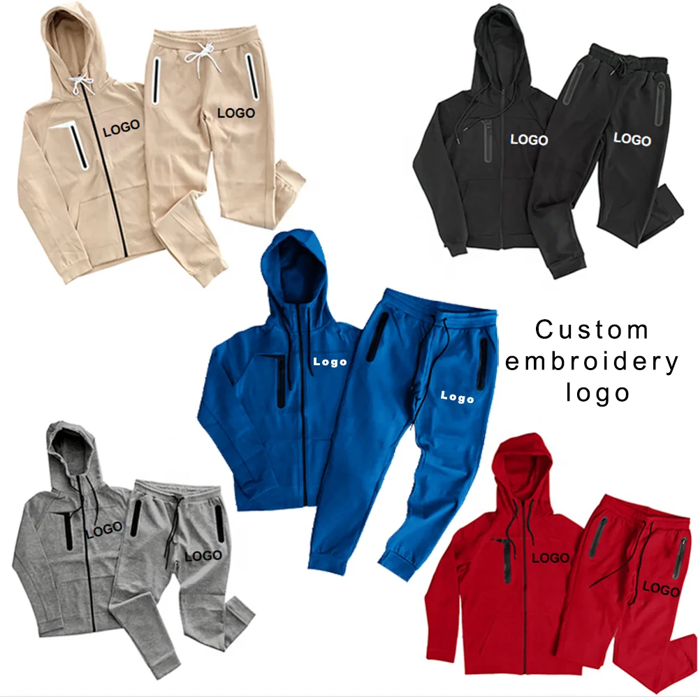 Custom Embroidery Logo Wholesale Mens Two Piece Track Set Color Block Tracksuit Men Jacket Suit Slim Fit Polyester Jogging Suit