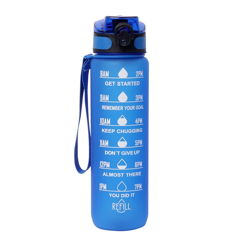 Plastic 32oz Sport Gym Motivational Bpa Free Drink Water Bottle With Time Marker Straw Strainer Flip Top Cover