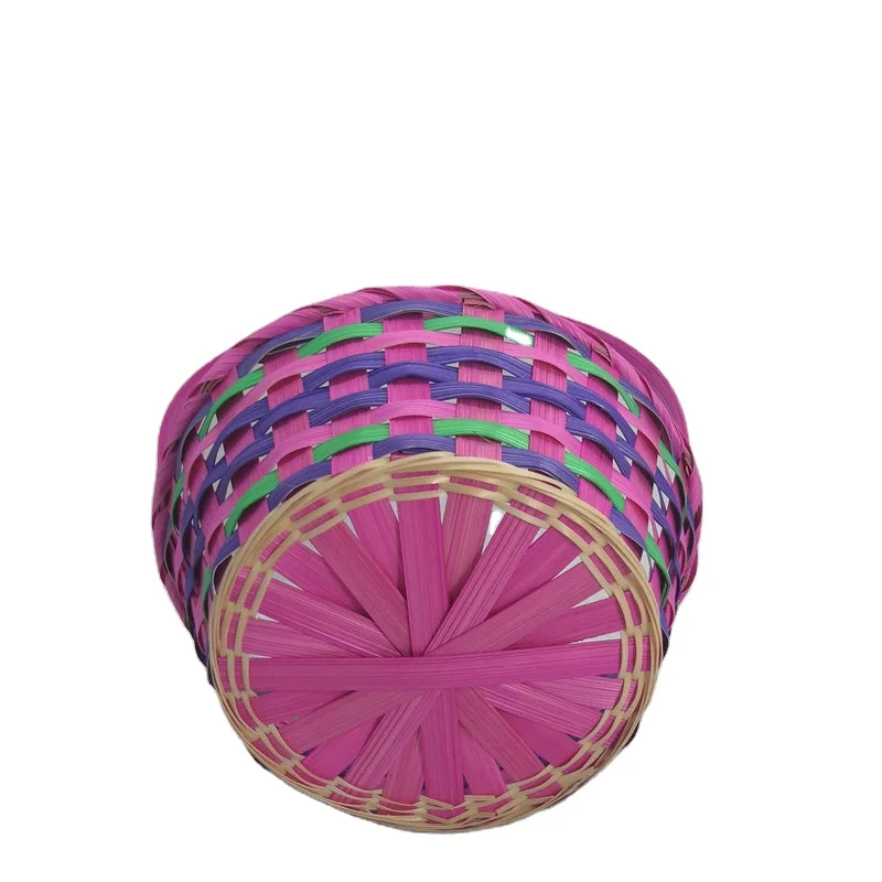OEM ODM Оптовая Ручная работа натуральная красочная бамбуковая подарочная корзина бамбуковая корзина для хранения Бамбуковая ручка Пасхальная корзина