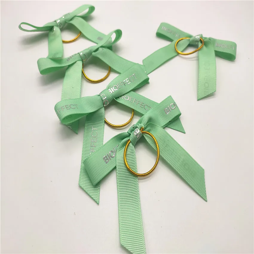 Personalized Logo Hot Silver Foil Printed Grosgrain Ribbon Bows with Elastic Loop