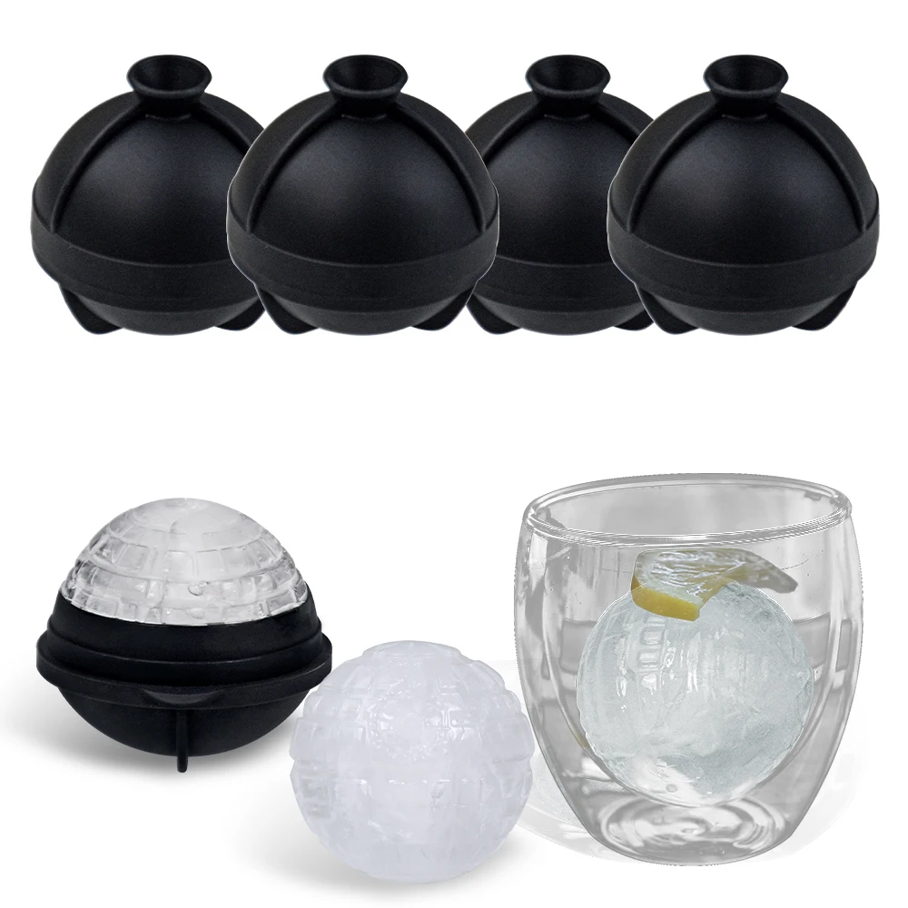 Food Grade BPA Free Silicone Sphere Ice Ball Maker Slower Melting Death Star Ice Cube Mold with Built-In Funnel