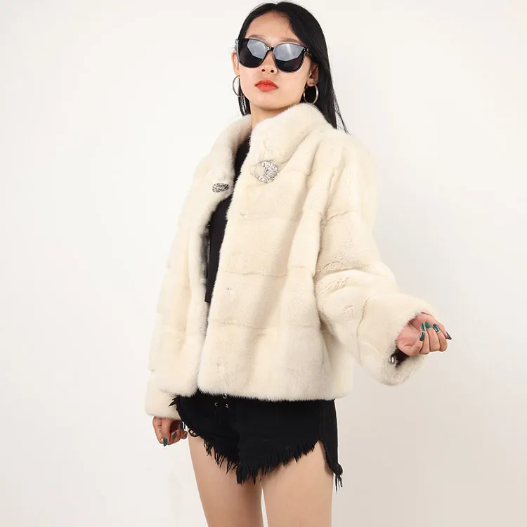 winter mink fur coat natural white color genuine mink fur coat women