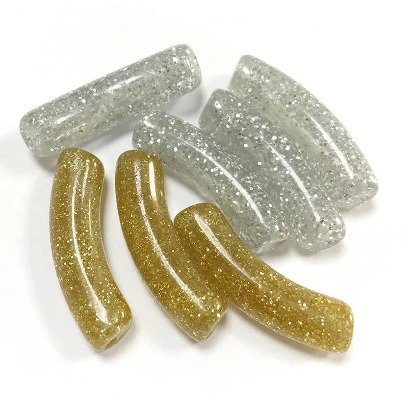 Acrylic Tube Loose Beads Glitter DIY Bracelet Bead Components Customized Bling Bling Curved Beads