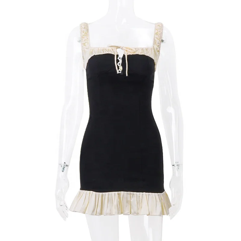 OUDINA Hot Style Fashionable Sexy Casual Club Contrasting Ladies Ruffled Mini Party Bodycon Dress