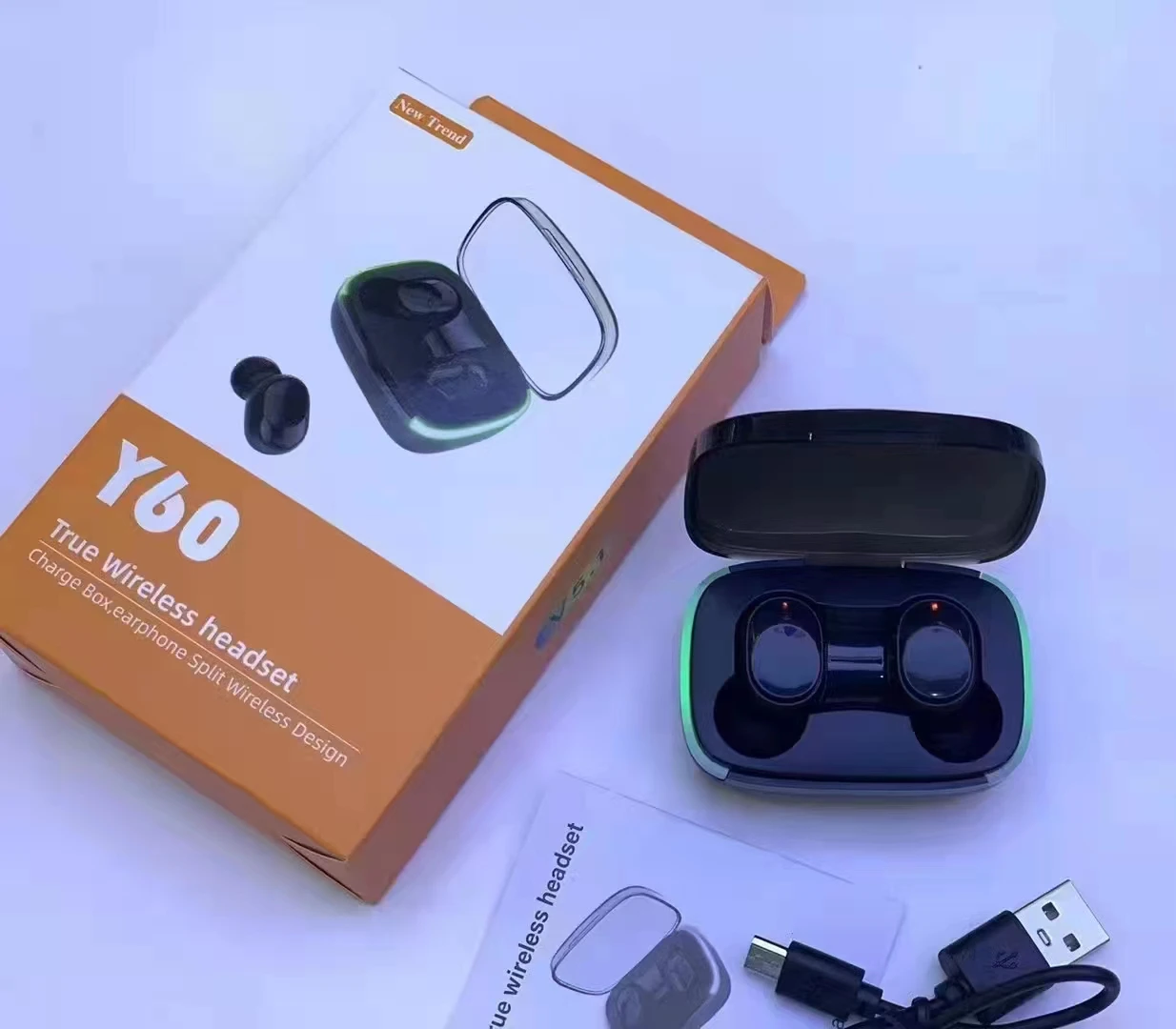 Y60 Earphones Plug Wireless Touch 5.0 Wireless Earphones 3D Stereo Headphones Running Sport Gaming Headset TWS Earbuds