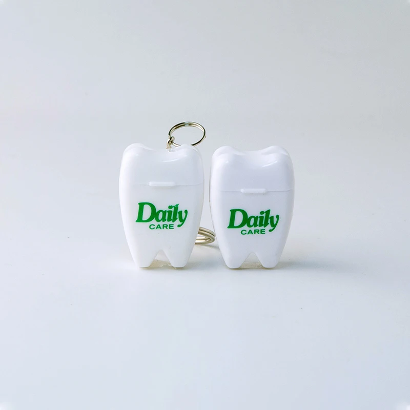 Custom Logo Printed Tooth Shape Dental Flosser Keychain 11 Yards with Blister Card or OPP Bag