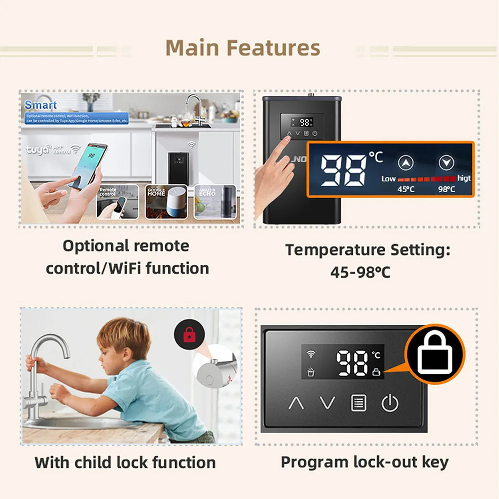 Jnod Manufacturing Smart Home Kitchen Electric Hot and Cold Boiling Water Dispenser Stainless Steel Boiling Water Tap