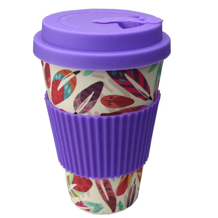 Eco-friendly reusable biodegradable bamboo fiber coffee tea cup with bamboo fiber cup lid