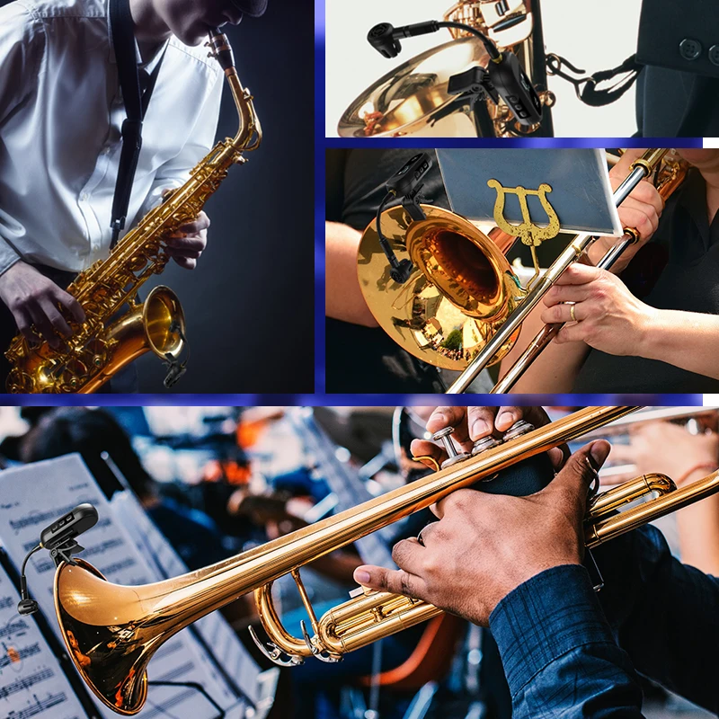 Gooermi M02A Wireless Saxophone Microphone System Clip-On musical Instrument Microphone Built-in Rechargeable Battery