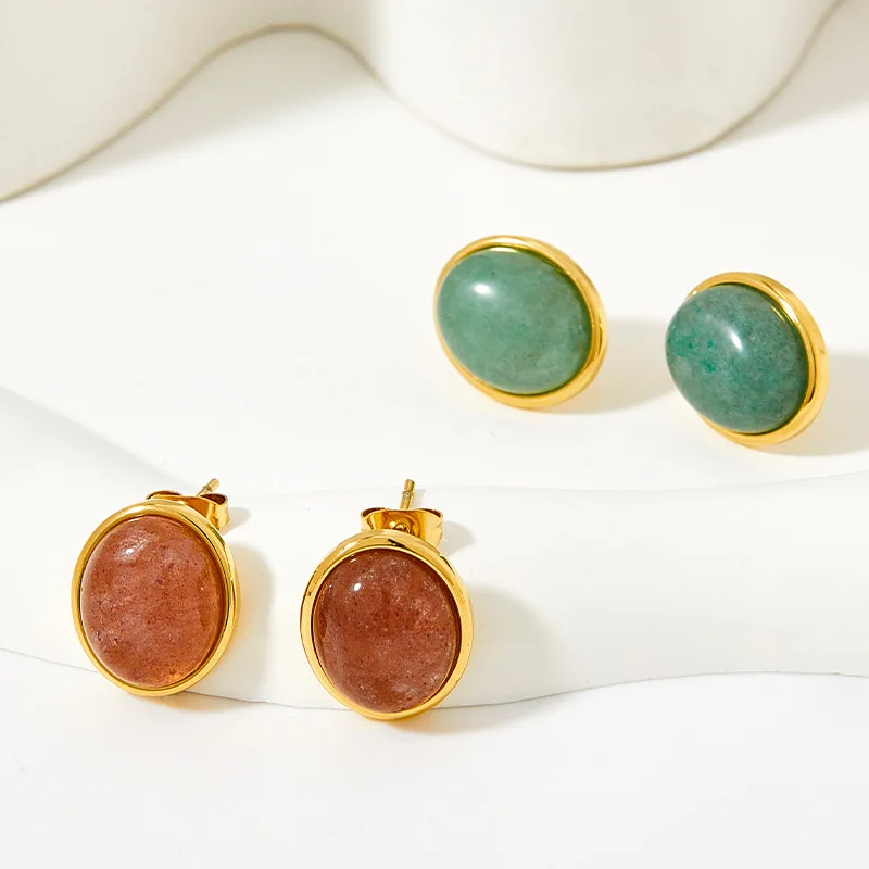 NUORO Vintage Palace Style Natural Stone Ear Studs Elegant Green Aventurine Quartz Strawberry Crystal Stud Earrings For Women