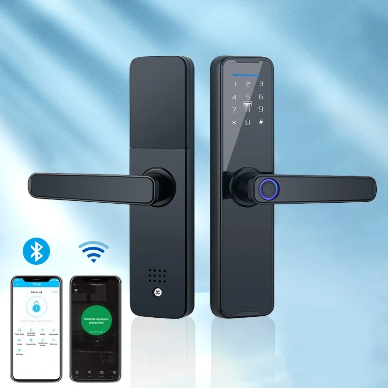 Goking wifi tuya app smart home fingerprint handle lock keyless entry front door hotel system digital security smart door lock