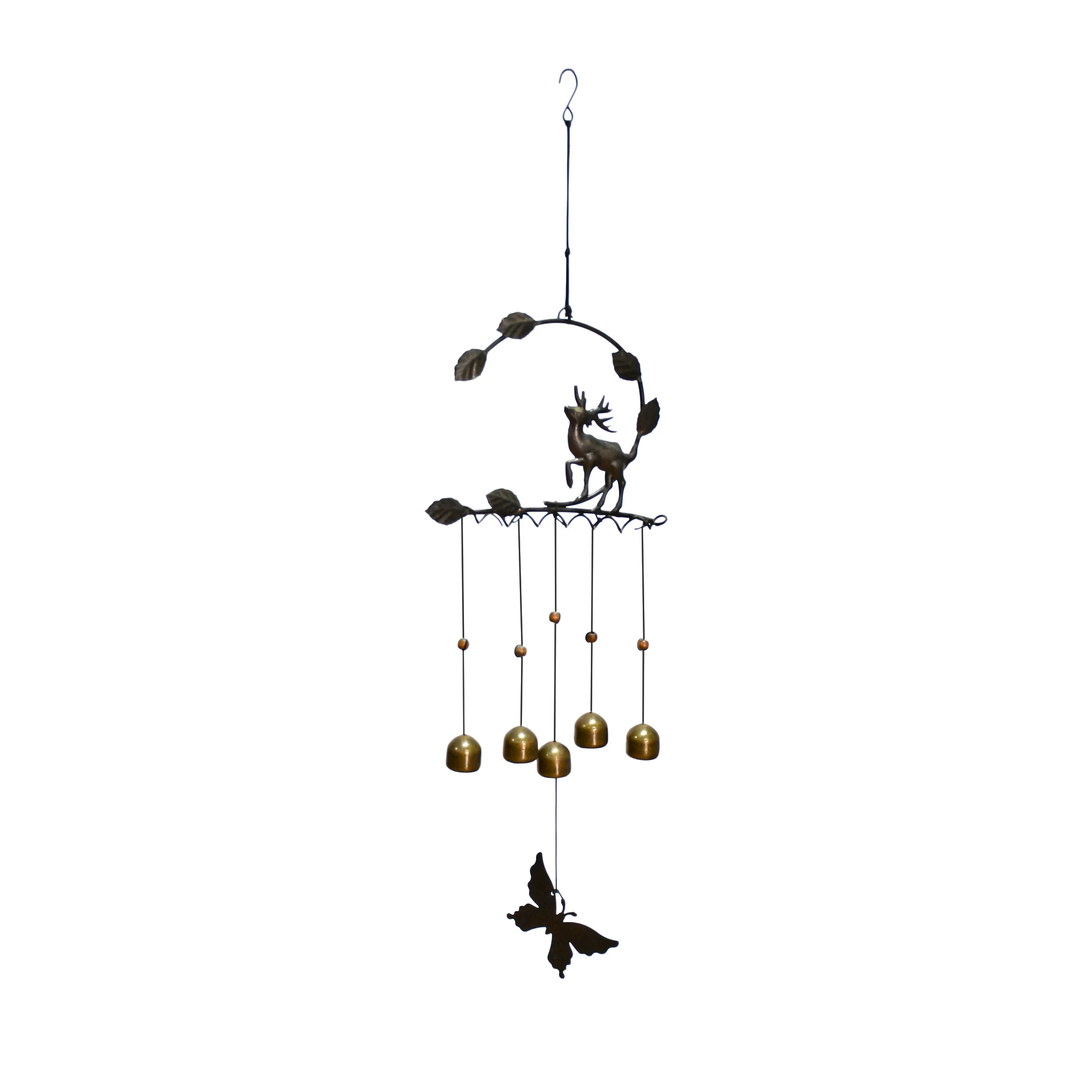 Factory custom butterfly antique brass bell animal gold mascot wind chimes for garden