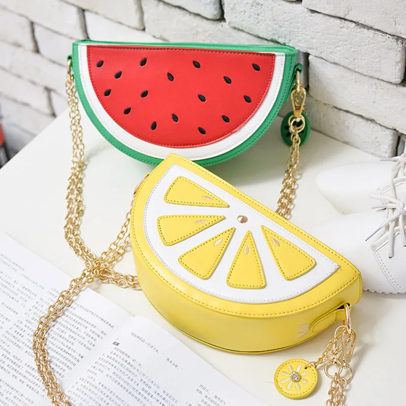 new design China lemon watermelon fruit shape chain hand bags creative ladies bags handbags fruit purse