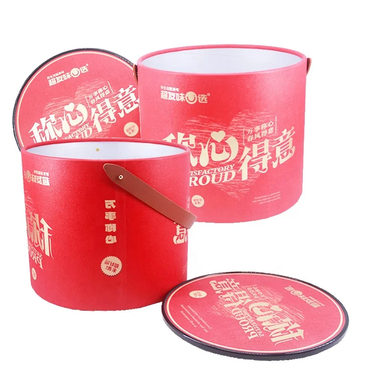 High Quality Big Round Box Paper Tube Cardboard Packaging Customized With Imitation Leather Handle