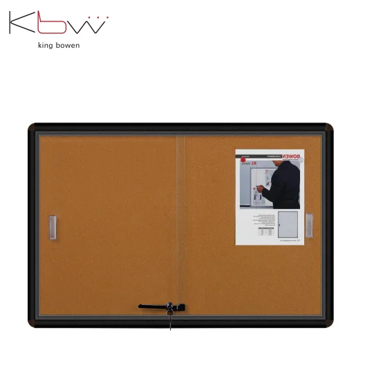 KBW wholesale school wall mount aluminum frame showcase notice pin cork board enclosed bulletin board with lockable glass door