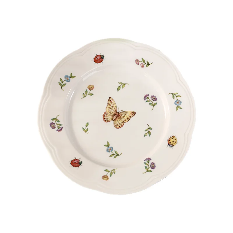 
creative ceramic tableware dinner plates dragonfly butterfly bee printing dishes western dishes wholesale disk 