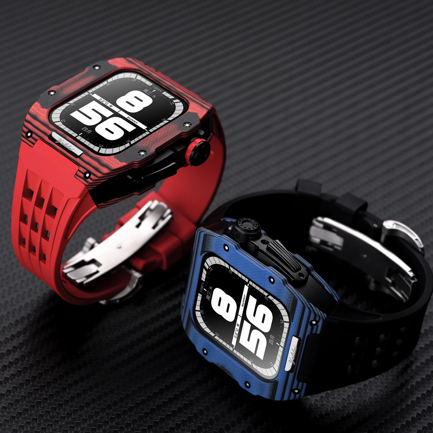 Factory outlet modification kit Carbon Fiber watch case with fluororubber watch band rich-ard for Apple watch ultra strap