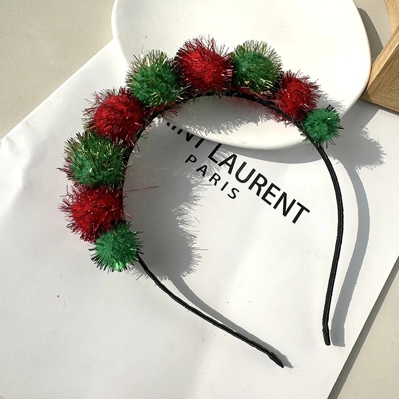 Christmas Hair bands Children Color Ball Hair Hoop Glitter Pompommed  Hair Accessories For Kids Headband