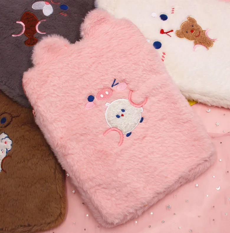 Custom cartoon characters Korean girl creative plush tablet storage liner bag Cute furry bunny bear for ipad laptop bag