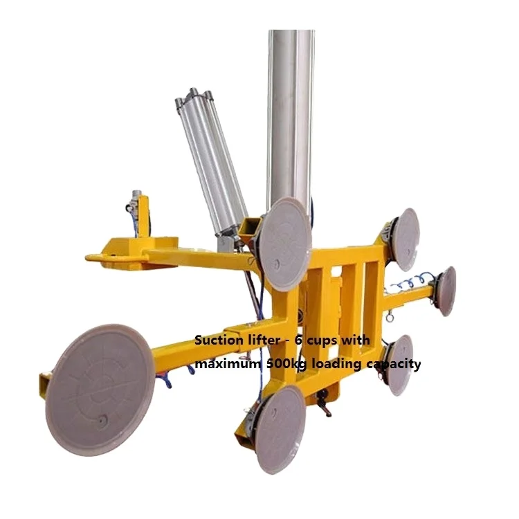 4 or 6 Cups Pneumatic Glass Lifter Sucker with Tilt and Rotate Function, for Big Glass Lifting and Processing