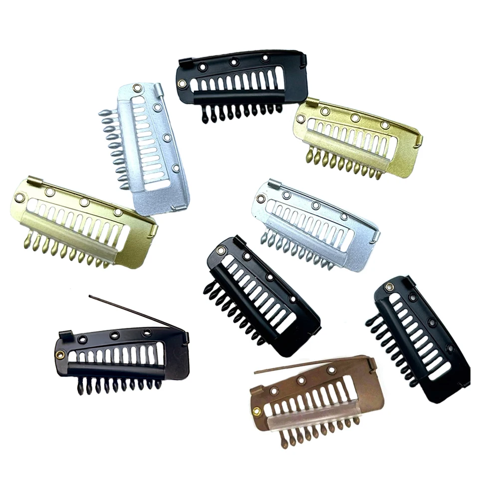Hair Extension Snap BB Clips with safety Pin for Wig Weft Salon Grip Metal Ten teeth Beret Top hat antiskid Clip